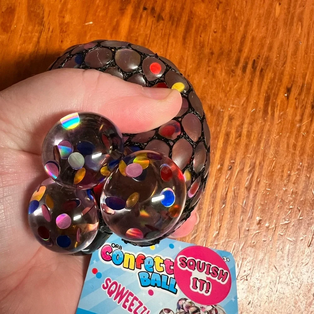 ORB Confetti Squish Ball Stress Toy - Black with Multicolor Confetti
